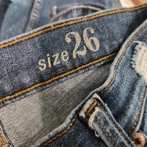 J. Crew Toothpick Skinny Jeans Dark Wash Mid Rise Patched Distressed 26 - Picture 7 of 9